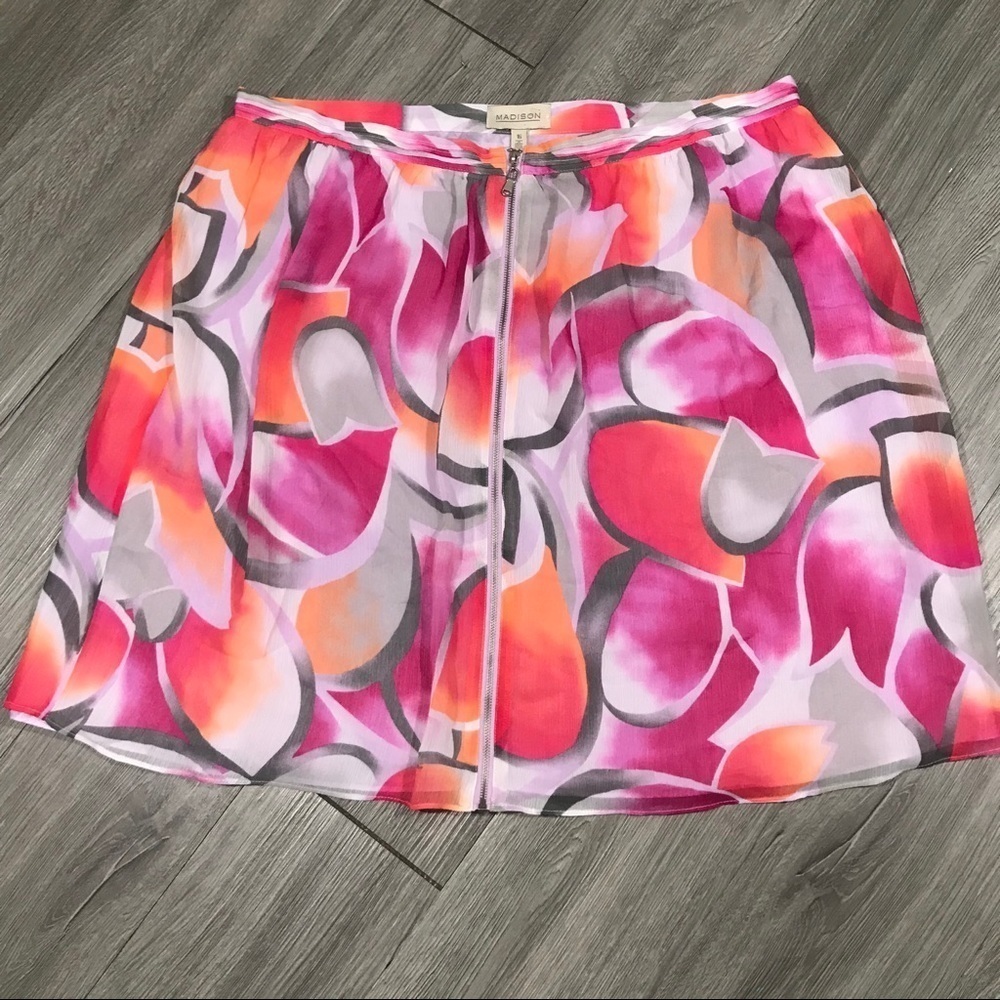 Madison Zip Front Large Floral Lined Sheer Skirt size 16